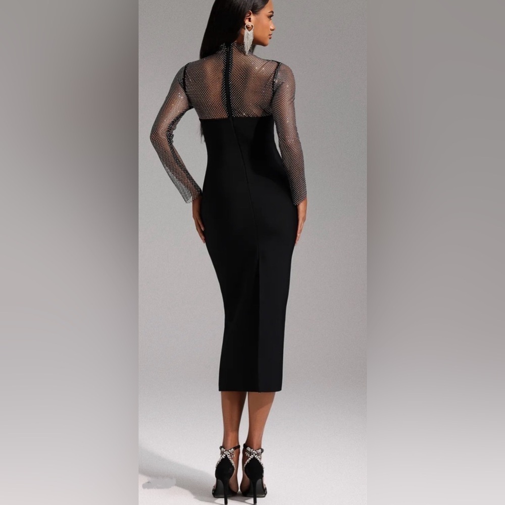 Emmi Long Sleeve Bandage Midi Dress Black NWOT - Picture 4 of 8